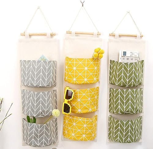 Miniatura 6 de Creatiee - 3 bolsas de almacenamiento para colgar en la pared, impermeable, para colgar sobre la puerta, organizador de bolsillo con 3 bolsillos de