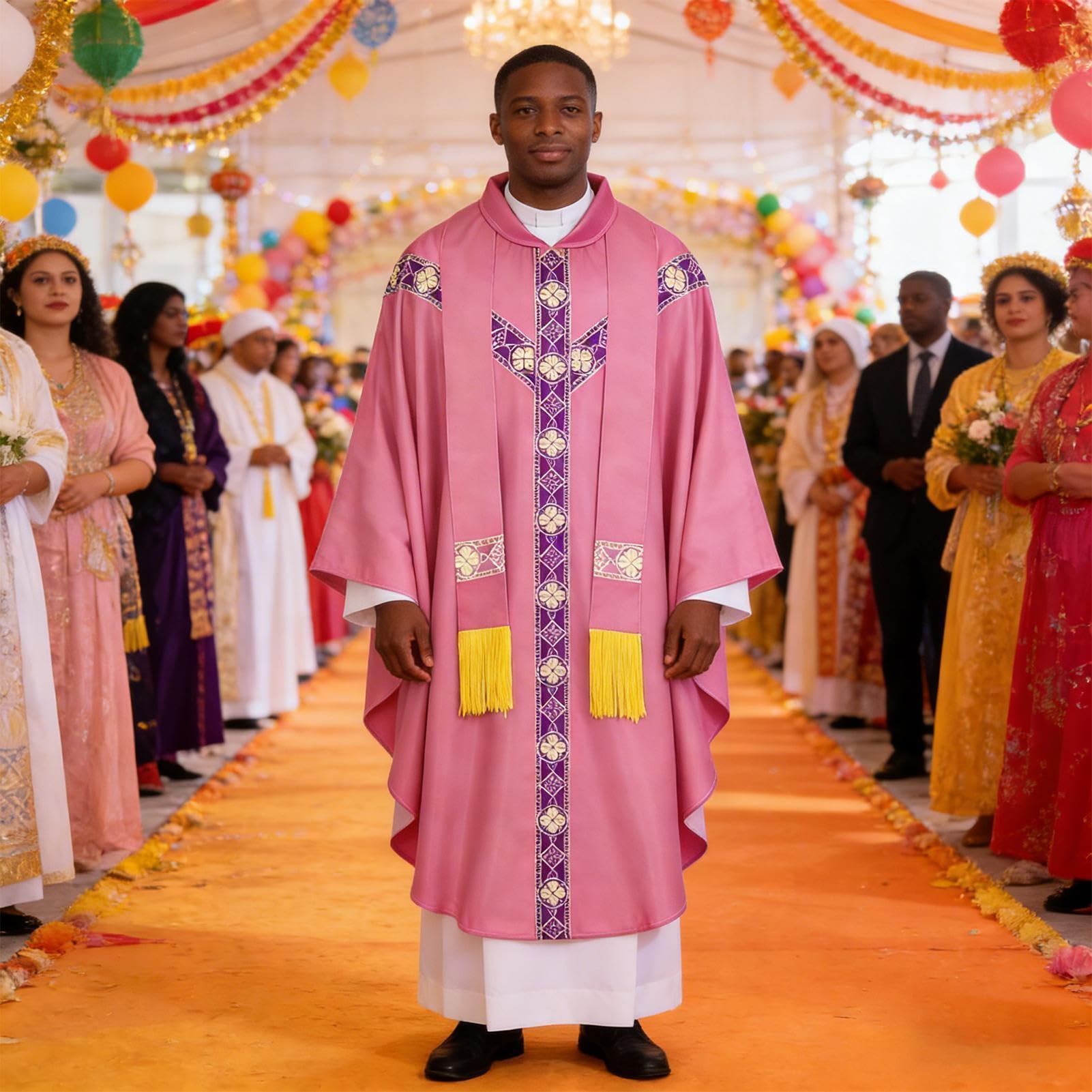 Generico Abito da Sacerdote Uomo con Stola e Pianeta Cattolica | Abiti Religiosi Da Padre Per Messa Per Preghiera Uomini Chiesa Matrimonio Eventi Servizio Fotografico Vacanze Maschere