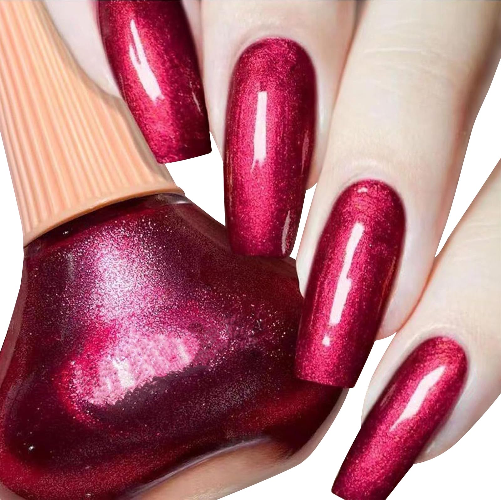 COSMOO Red Pearlescence Glitter Nail Polish, 12ml Red Pearlescence Quick Dry Nail Lacquer for Nail Art Varnish, 0.41 fl oz