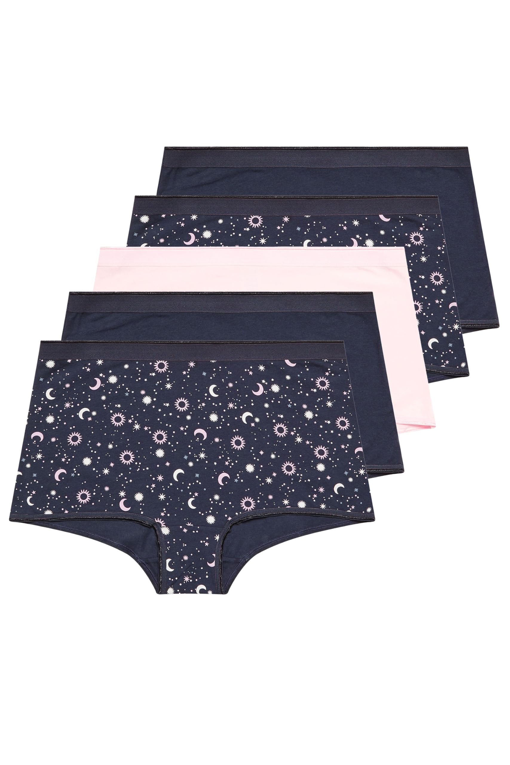 Yours Women's Dark Navy 5 Pack Celestial Printed Shorts In | : 26/28