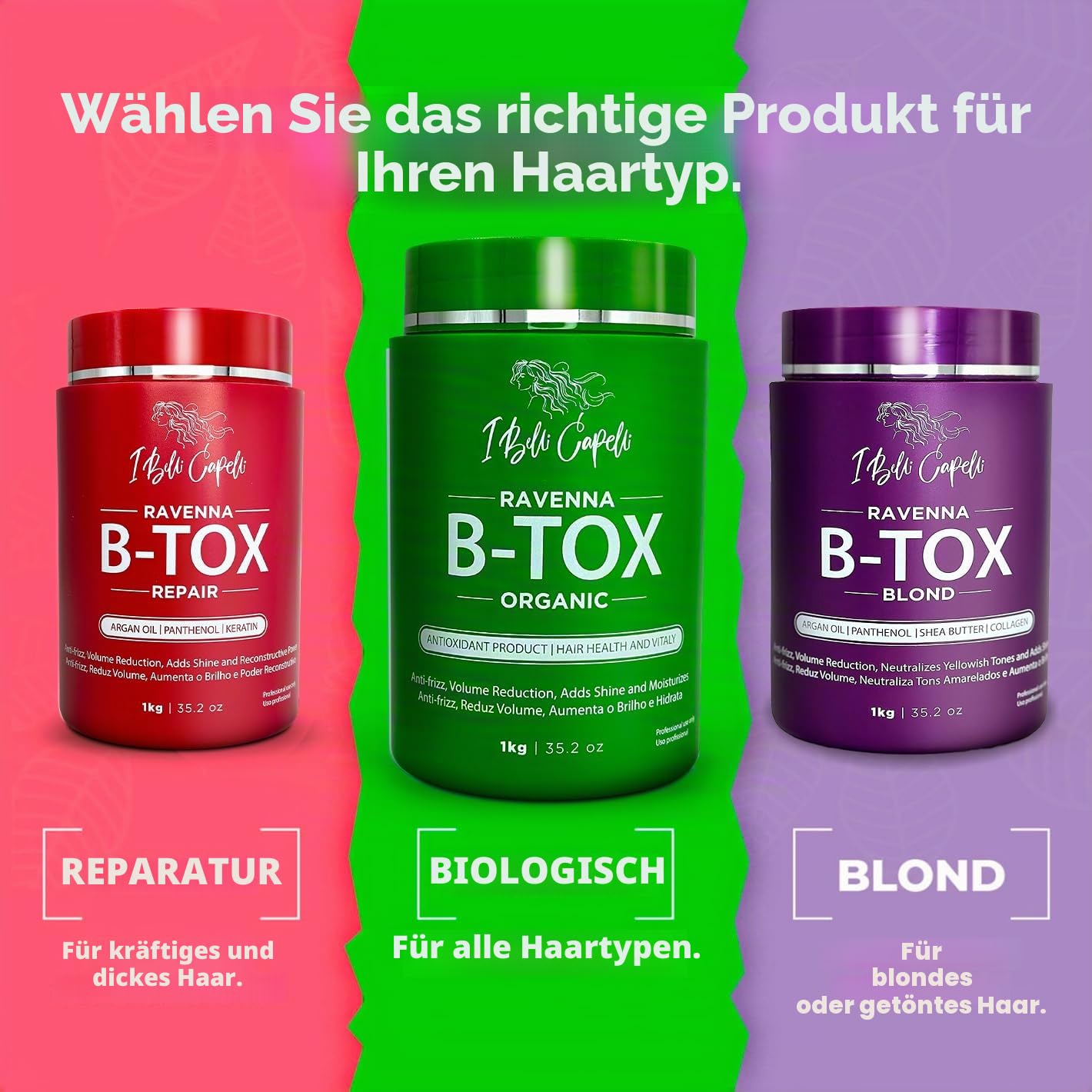I Belli Capelli Ravenna B-tox Bio Kit, Haar B-tox Behandlung & Arganöl Maske 250g- B-tox Capilar Para el Cabello, Formaldehydfrei -Effekt Anti-Frizz, Volumenreduktion, Glättung (1 B-tox+1 Maske)