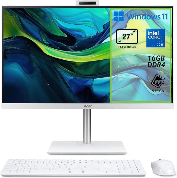 acer Aspire C27A-GRPL Computer Fisso All in One, Pc Desktop, Processore Intel Core 5 120U, Ram 16 GB DDR4, 512 GB SSD, Display 27" IPS FHD 120 Hz, Intel Graphics, WiFi 6, Webcam, Windows 11 Home - 1