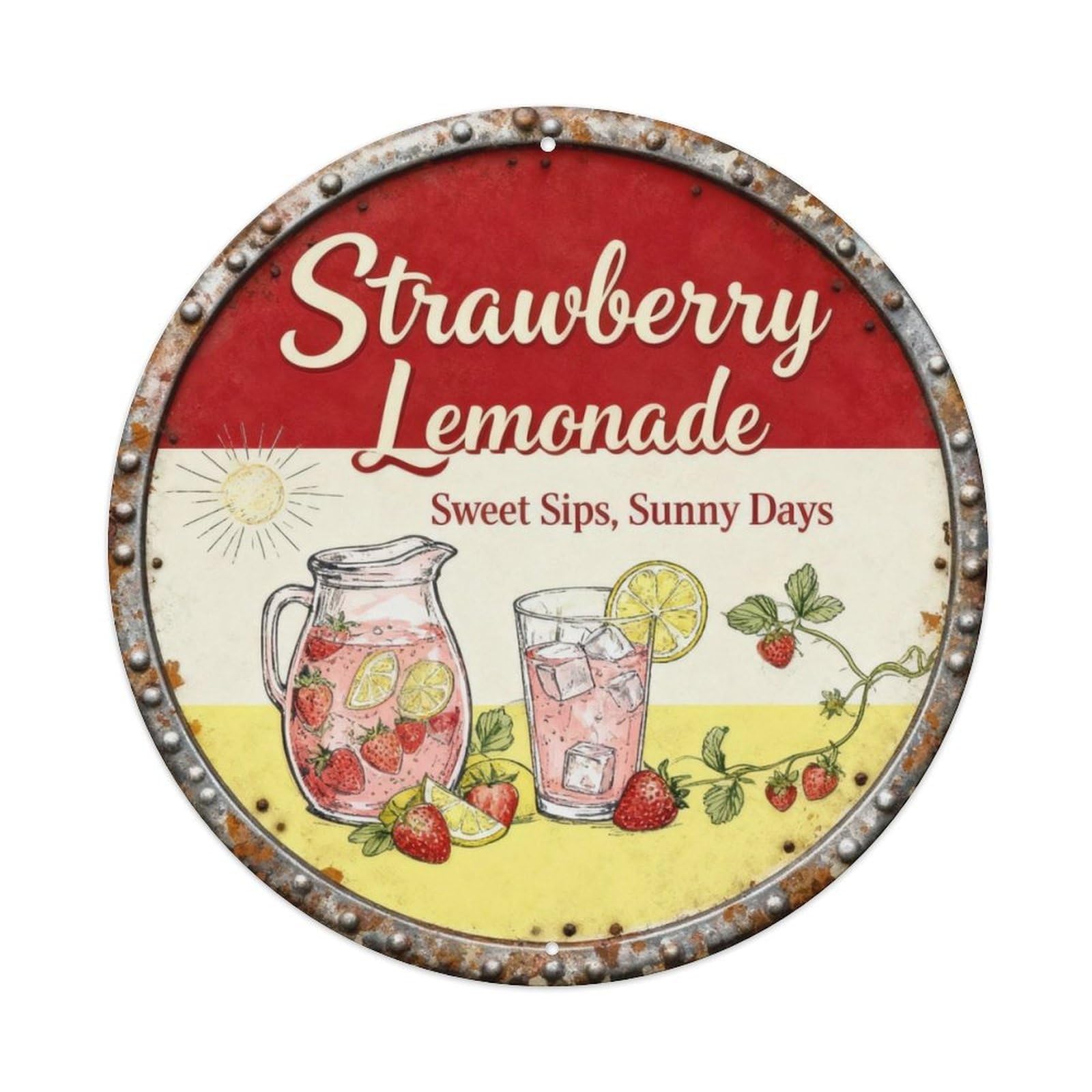 Strawberry Lemonade Summer Decor Metal Tin Sign Plaque