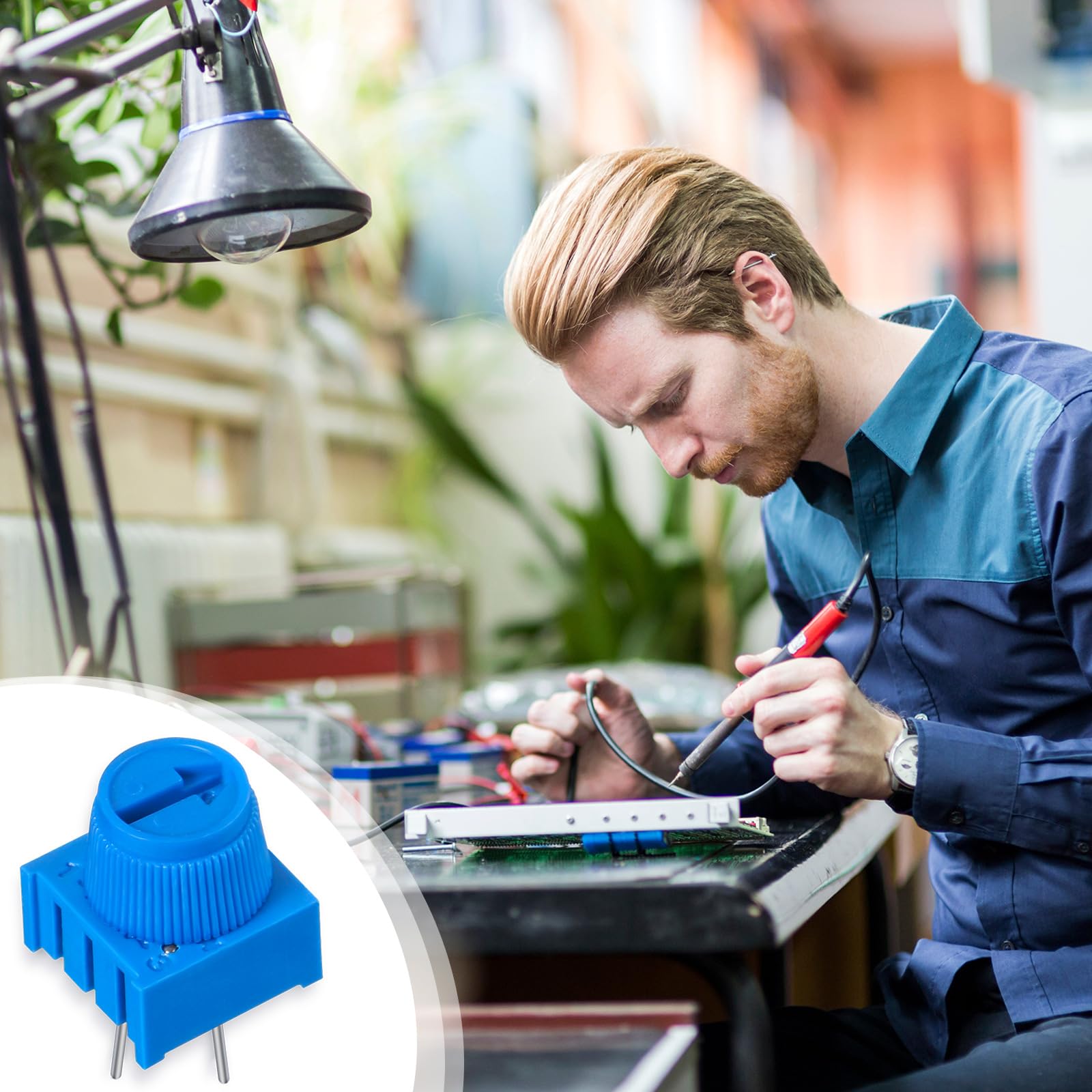 Flutesan Kit de potenciómetro de 48 piezas de 10 K ohmios con perilla, resistencias variables, kit surtido de potenciómetros de recortadora de tabla de pan, compatible con Arduino, azul