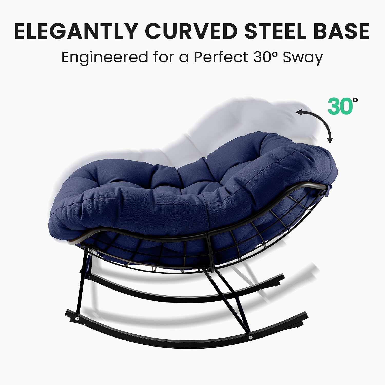 JEAREY Outdoor Papasan Rocking Chair, Oversized Patio Rocker, Comfy Egg Chair for Bedroom, Living Room, Garden, Porch, Lawn, Purplish Blue