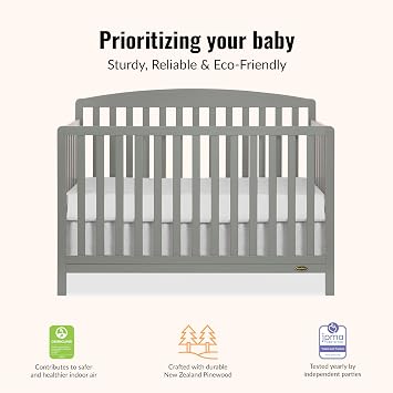 Dream On Me Odelle 5-in-1 Convertible Full-Size Baby Crib in Sea Grass, GreenGuard Gold & BSA Converts to Toddler, Day & Full-Size Bed, Sustainable Pinewood, 3 Mattress Heights