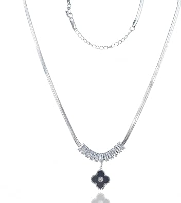 Gold Necklace for Women,Diamond Four Leaf Clover Choker Necklace 14k Real Gold Silver Plated Dainty Stainless Steel Gold Chain Simple Diamond Jewelry Gifts For Women