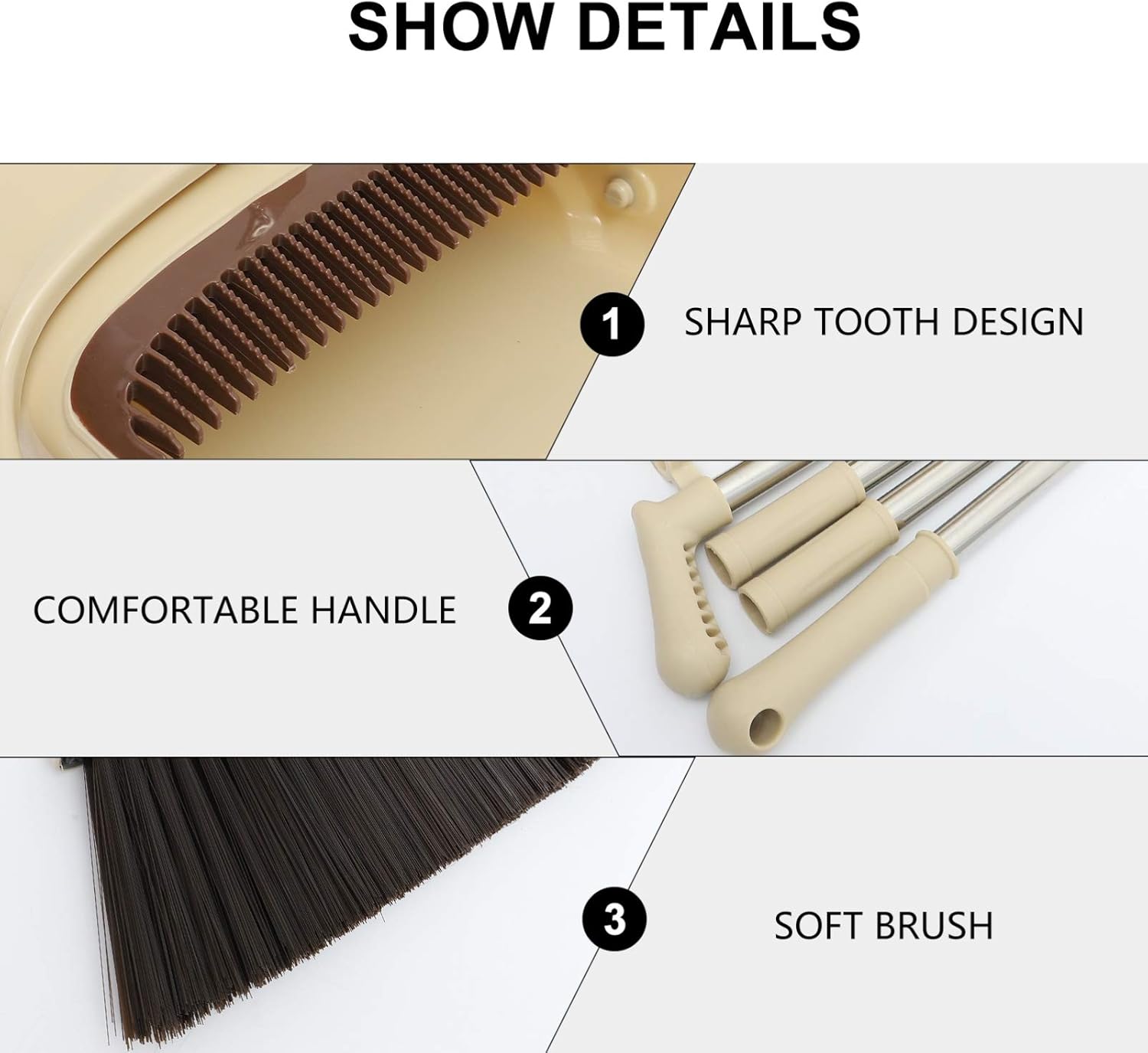 Wakauto 1set Broom and Dustpan Kit Cleaning Tool for Hair Removal for Indoor and Outdoor Use Fits Tight Spaces