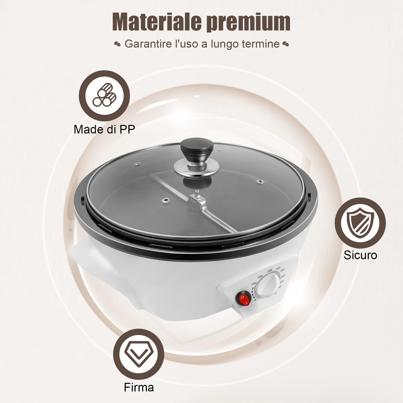 Kaffeeröster für Zuhause, Elektrische Kaffee Röster Maschine, 1200W Multifunktionaler kaffeebohnen Röster, 0-240℃ Temperatureinstellung Kaffeebohnenröster, Haushalt zum Rösten von Kaffeebohnen