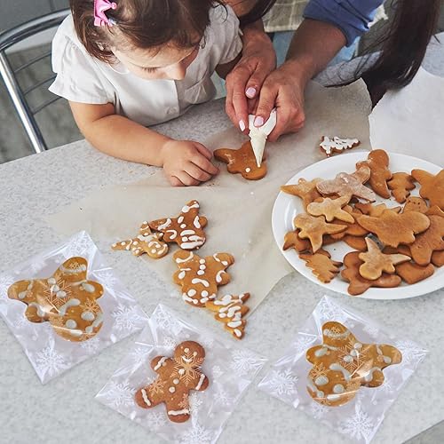Miniatura 4 de Coopay 200 bolsas de galletas de Navidad con copos de nieve, pequeñas bolsas de celofán de 5.5 x 5.5 pulgadas, autoadhesivas, galletas de caramelo,