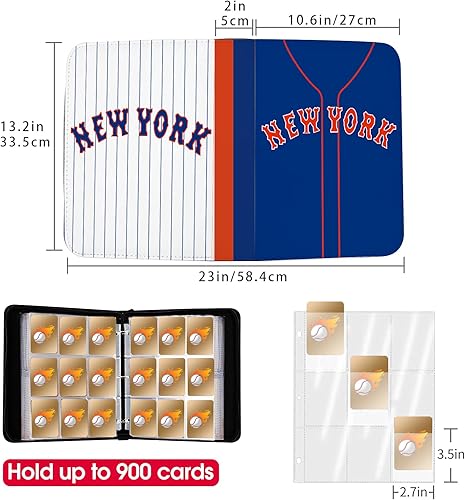 Miniatura 3 de Carpeta de tarjetas de béisbol con mangas, 900 bolsillos, tarjetero de béisbol azul de Nueva York, álbum de coleccionista de béisbol, tarjetas