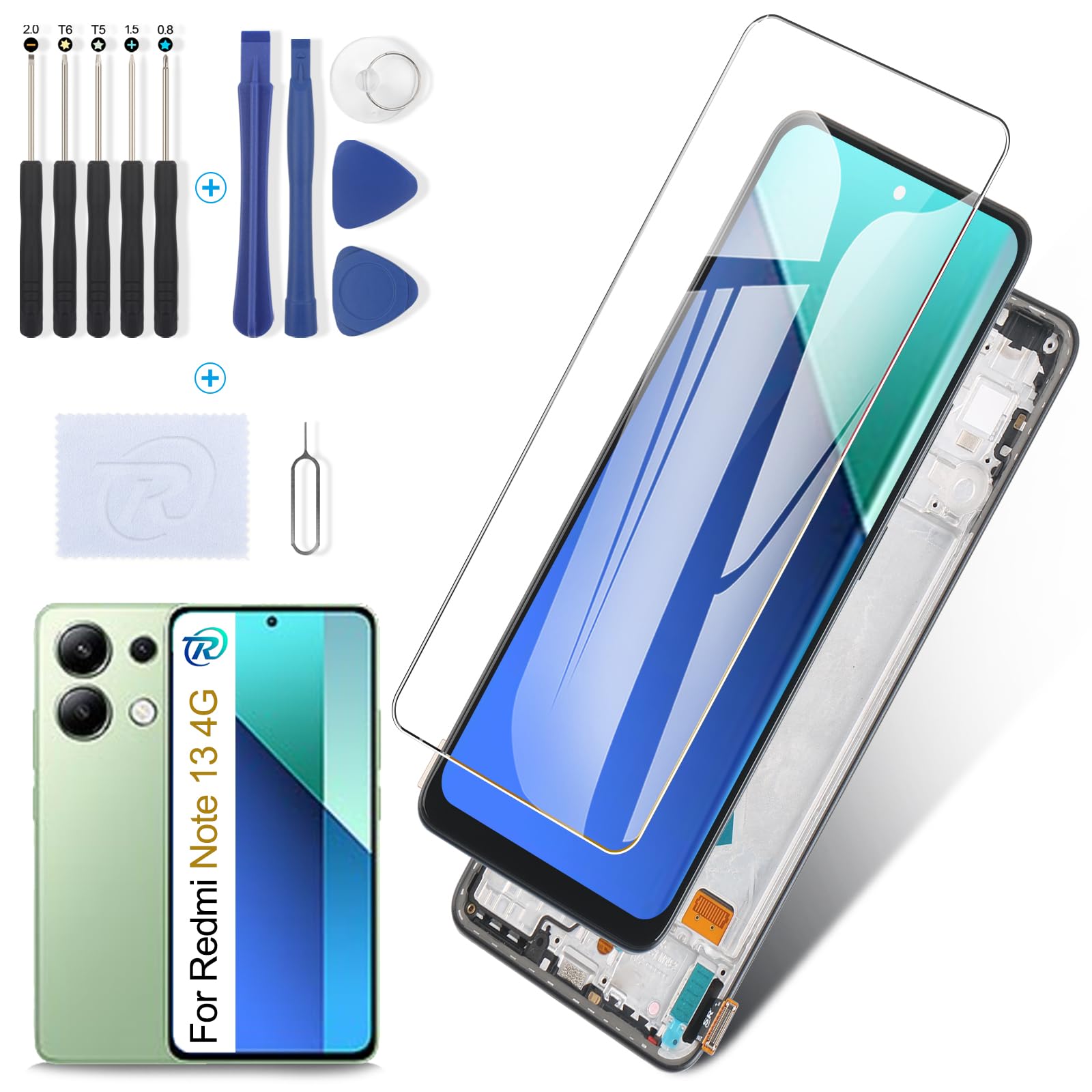RongZy LCD Schermo per Xiaomi Redmi Note 13 4G Display di Ricambio Touch Screen Digitizer Parti di Riparazione per Redmi Note 13 4G 23124RA7EO LCD Display con Strumenti(Nero con Cornice, 6.67")