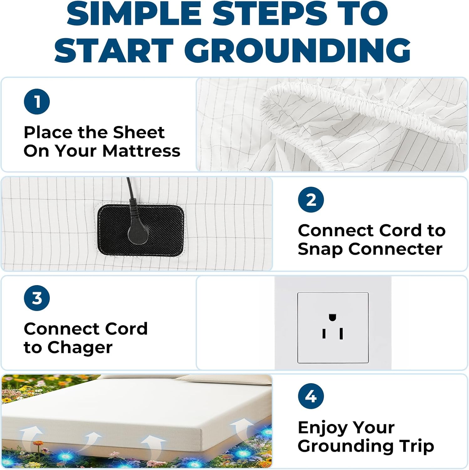 Powdion Grounding Sheets King Deep Pocket 16 Inches White, 90% Organic Viscose Derived from Bamboo & 10% Silver Fiber Infused Bed Sheets, Soft Vintage Earthing Sheets for Improved Sleep 78"x80"