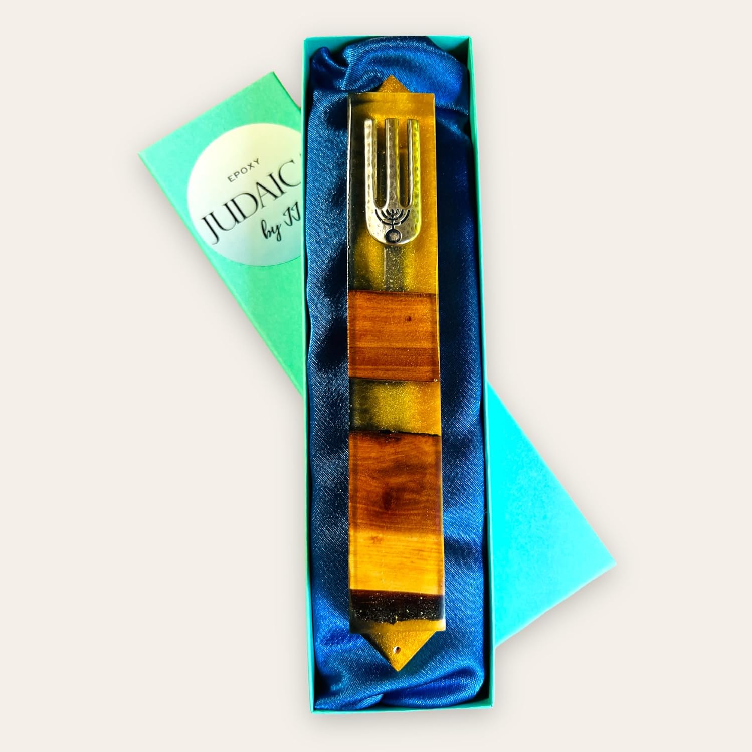 Black & Gold Oak Wood Mezuzah - Handcrafted Epoxy Resin Israeli Mezuza - Premium Judaica Gift from The Holy Land