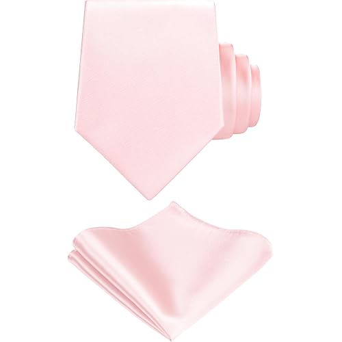 TIE G Solid Satin Woven dyed Color Formal Black Necktie and Pocket Square Sets in Gift Box