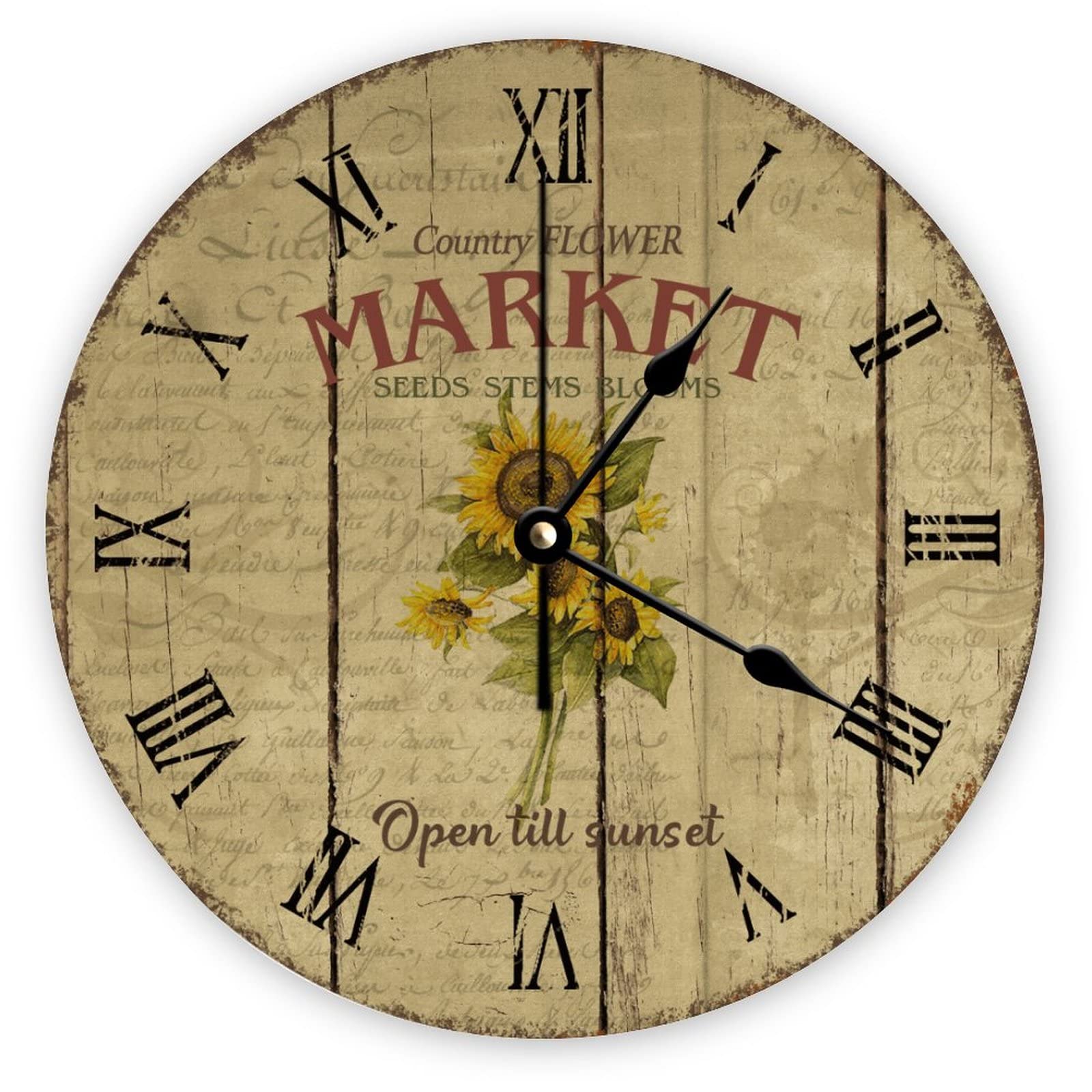Horloge vintage tournesol de salon style rétro floral français 38 cm