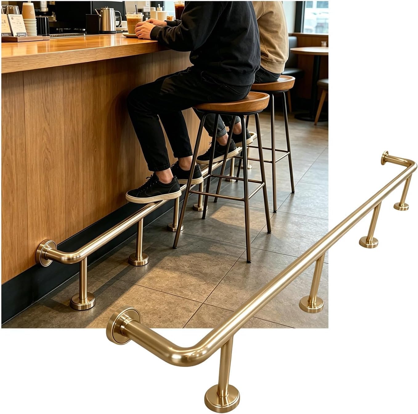 Kjobdwz Champagne Gold Bar Foot Rail 3.28~16.4Ft Bar Foot Rail For Kitchen Stainless Steel Bar Foot Rail Kit For Restaurant Library Reception Desk(,2.0M/6.56Ft)
