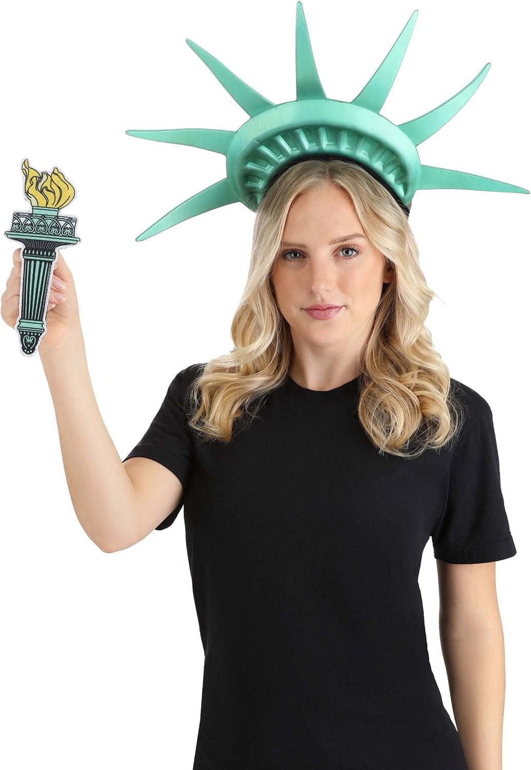 Statue of Liberty Costume Accessory Kit - Polyester Foam Crown with Metallic Green Finish & Felt Torch