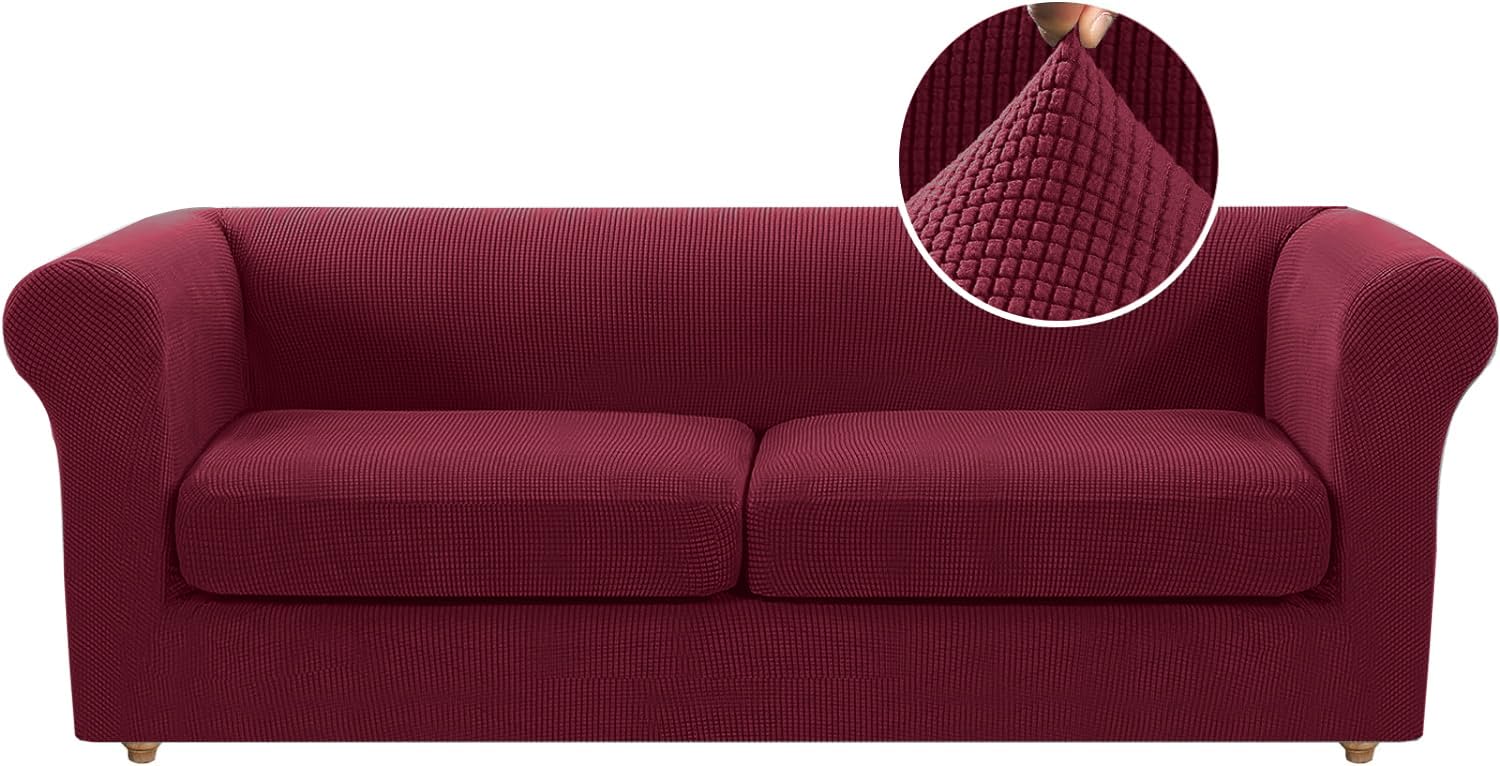 WJHDWYD Sofa Cover with Armrests Stretch Chesterfield Sofa Cover Modern Non-Slip(Vino Rosso,Grande 2 posti)