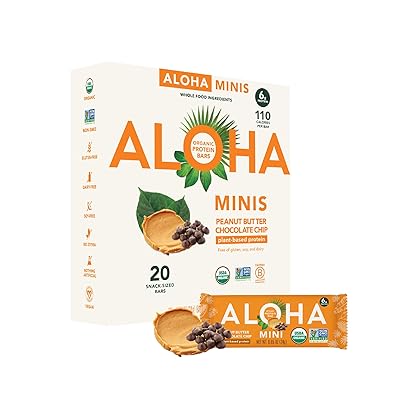ALOHA Organic Plant Based Protein Bar MINIS |Peanut Butter Cup | 20 Count, 24g Bars | Vegan, Low Sugar, Gluten Free, Low Carb, Non-GMO, Stevia Free, Soy Free, No Sugar Alcohols