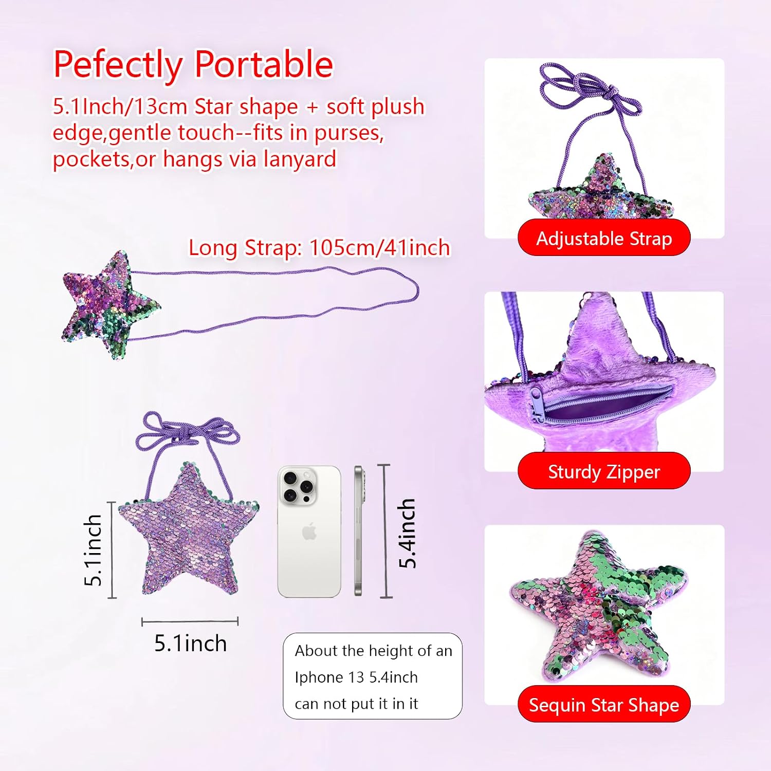 5Pcs Sparkly Sequin Crossbody Coin Purse Set Glittler Mini Shoulder Bag Heart & Star Clutch Pouch for Party Favors