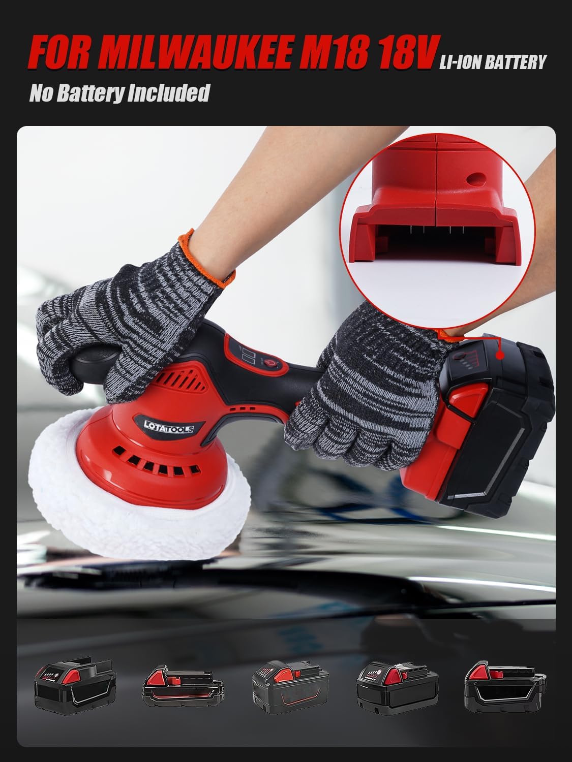 Cordless Car Polisher for Car Detailing Compatible for milwaukee 18V Battery, Power Polishers and Buffers Up To 5500Rpm, Orbital Buffer Cordless for Car with 6 Variable Speed -NO Battery - Image 2