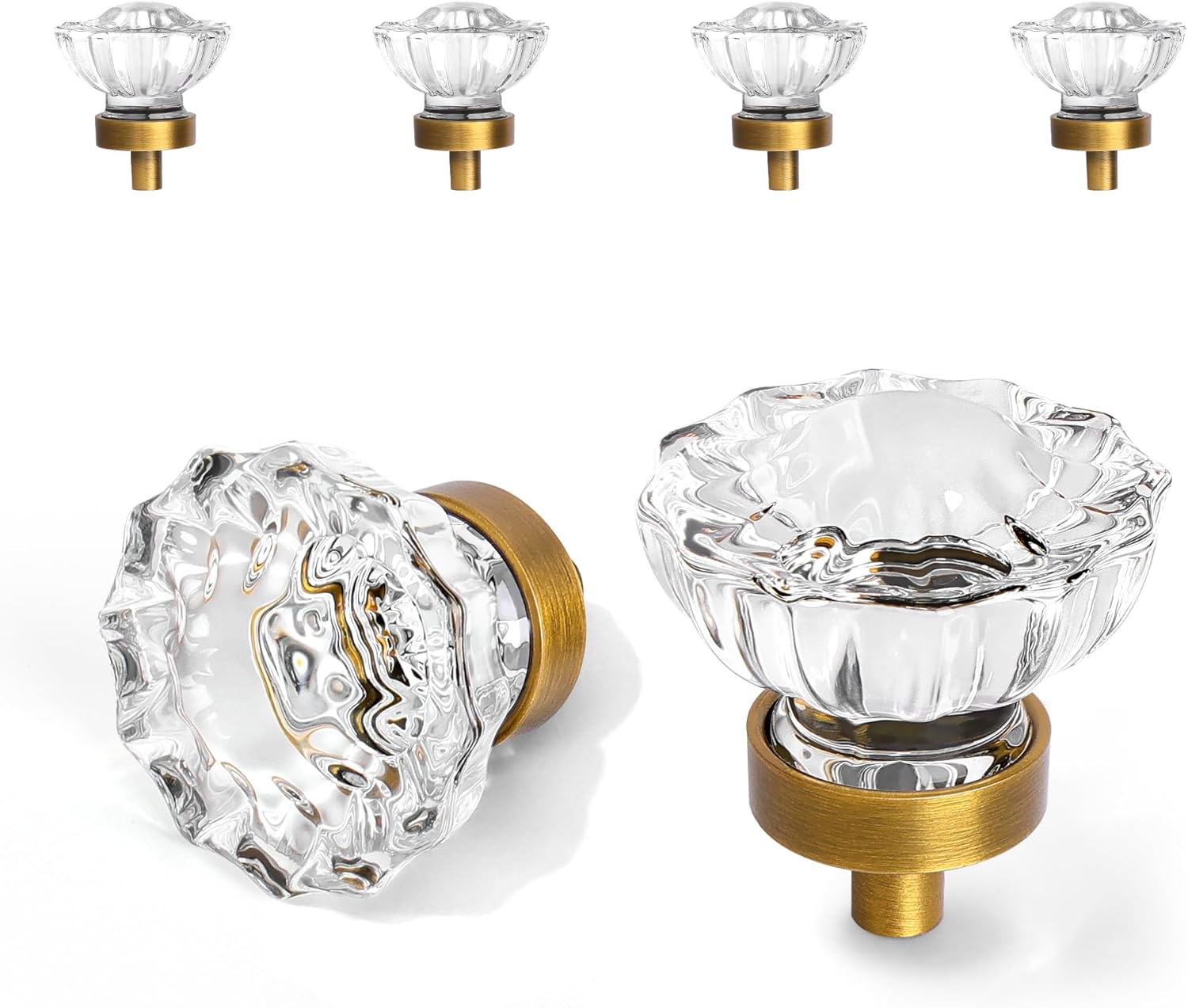 Vintage Cabinet Knobs Crystal Cabinets Knob 16 Pack, Antique Brass Small Pull Clear Crystal For Closet Dresser Drawers Cupboard Wardrobe, Solid Alloy Retro Pulls Single-Hole Old Fashioned Handle