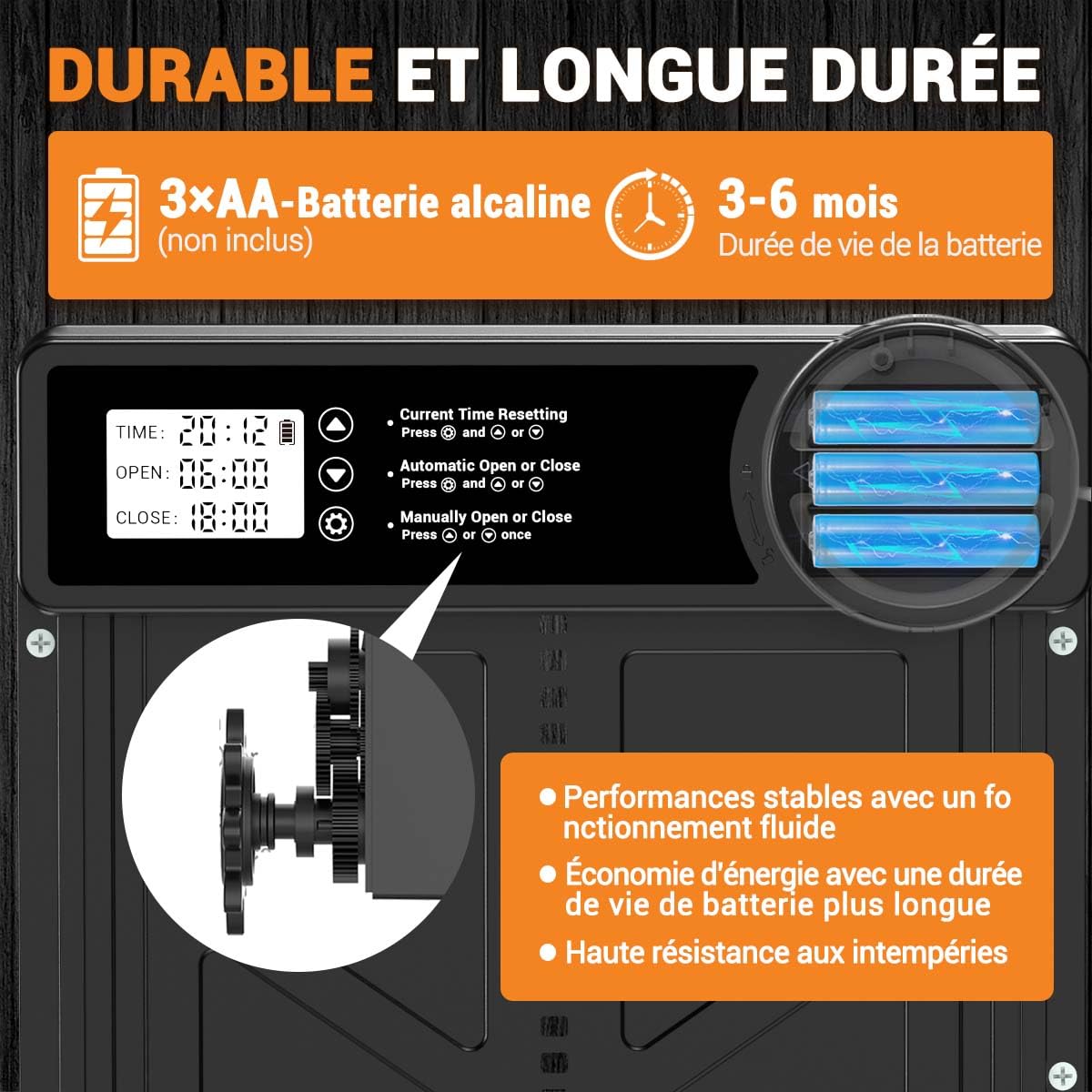 Porte Automatique Poulailler - Grande avec Minuterie du Matin/Soir, Porte Poulailler Automatique en Alliage d'aluminium, Porte Poulailler Anti-pincement Fonctionne à Piles