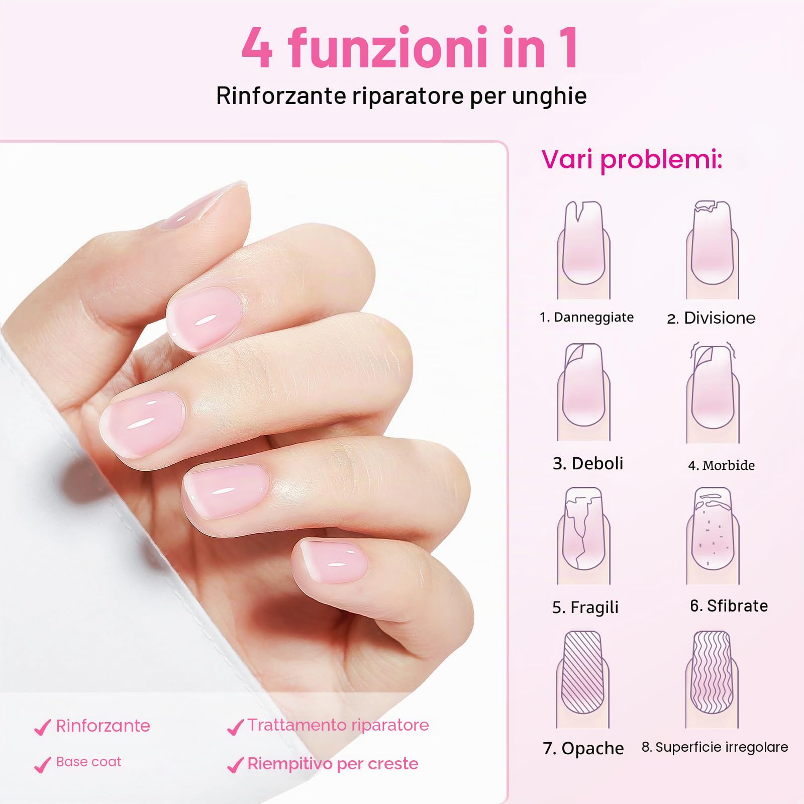 MIZHSE Rafforzatore per unghie, indurente per unghie fragili, prodotti per la cura delle unghie, extra forti