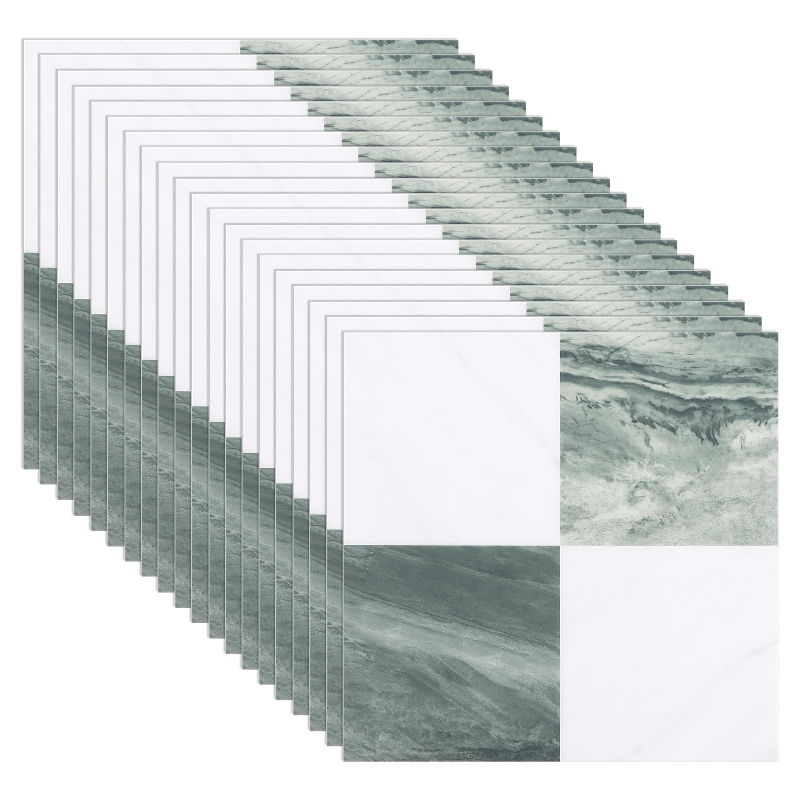 CYEER 20 Pcs Green and White Vinyl Floor Tiles Self Adhesive, 30x 30cm Peel and Stick Self Adhesive Floor Tiles, Waterproof Vinyl Flooring Stick On for Bathroom Kitchen Living Room