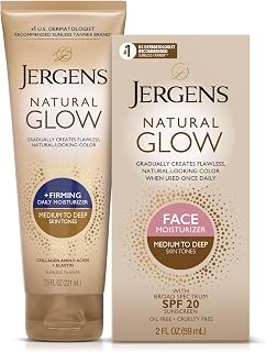 Jergens Natural Glow Bundle: Firming Daily Body Moisturizer 7.5oz + SPF 20 Face Moisturizer 2oz, Medium to Tan - Gradual Sunless Tanner