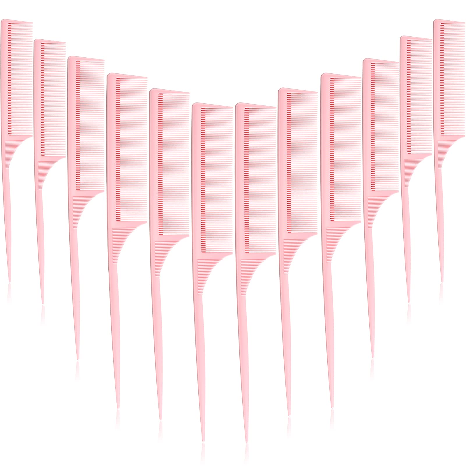 10 Pcs Rat Tail Combs Set, Parting Comb Braiding Hair Styling Teasing Fine Tooth Comb for Women, Carbon Heat Resistant Anti Static Pintail(Pink)