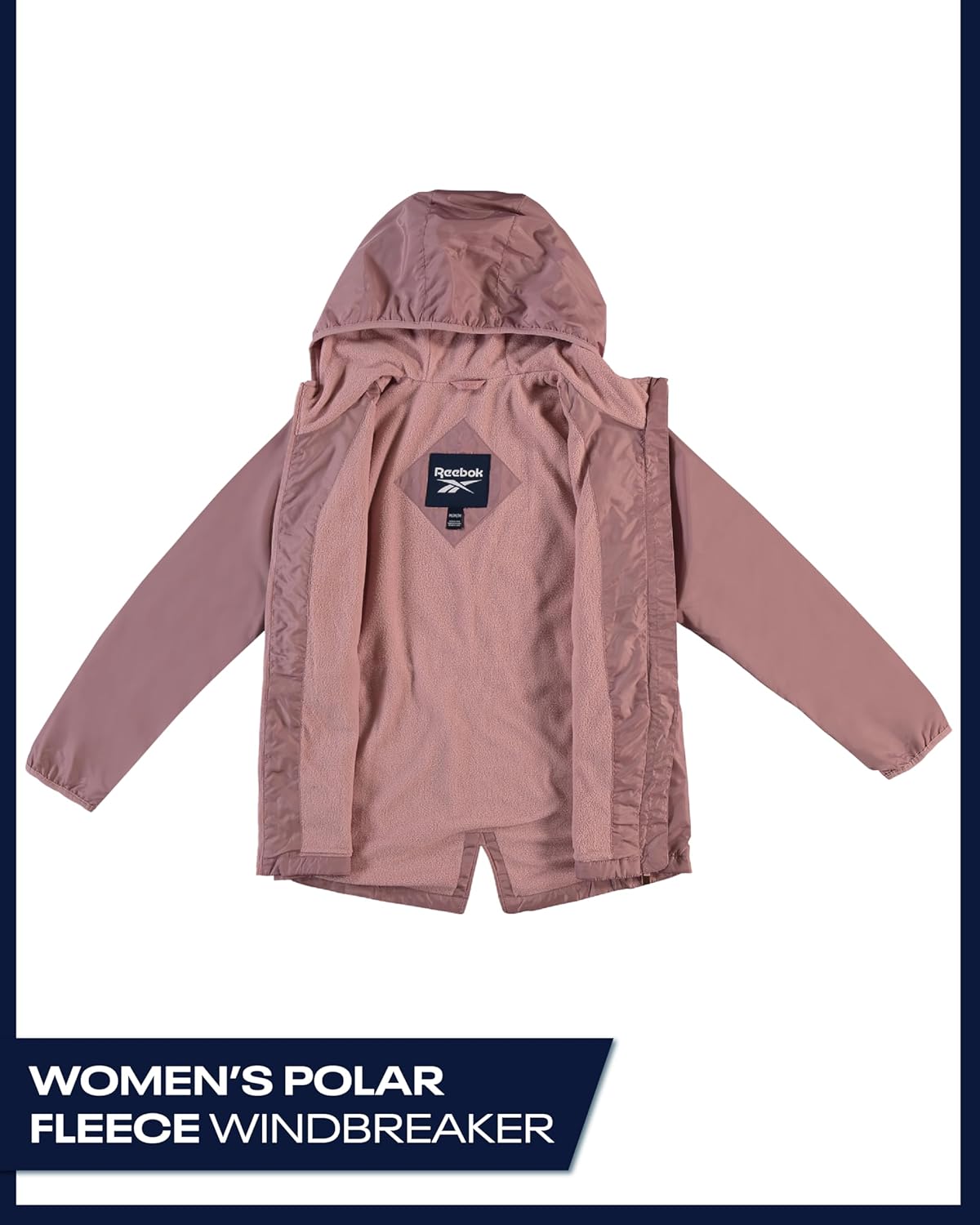 Reebok Womens Windbreaker Jacket - Water Resistant Polar Fleece Windbreaker Jacket for Women with Hood & Cinch Waist Toggles - Image 3