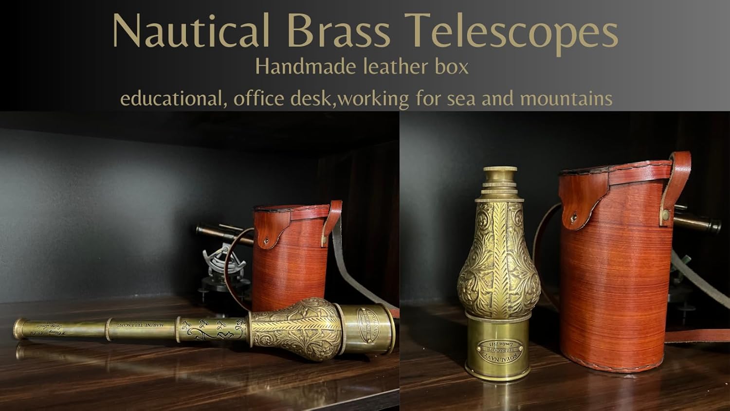 Antique Brass Telescope Pirate Spyglass with Leather Case Three Fold Fully Expandable Handheld Telescope Outdoor Travels Home & Table Decor