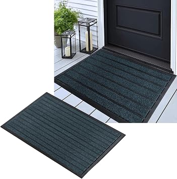 ubdyo Outdoor Doormat Bundle - 30" x 17" + 47" x 32" Low Profile Front Door Mat Outdoor Indoor Bright Blue