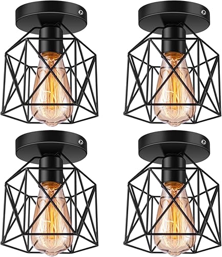 Miniatura 8 de Licperron Lámpara de techo semiempotrada E26 E27 Retro Black Industrial Lámpara de techo para porche, pasillo, cocina, casa de campo, 6 unidades