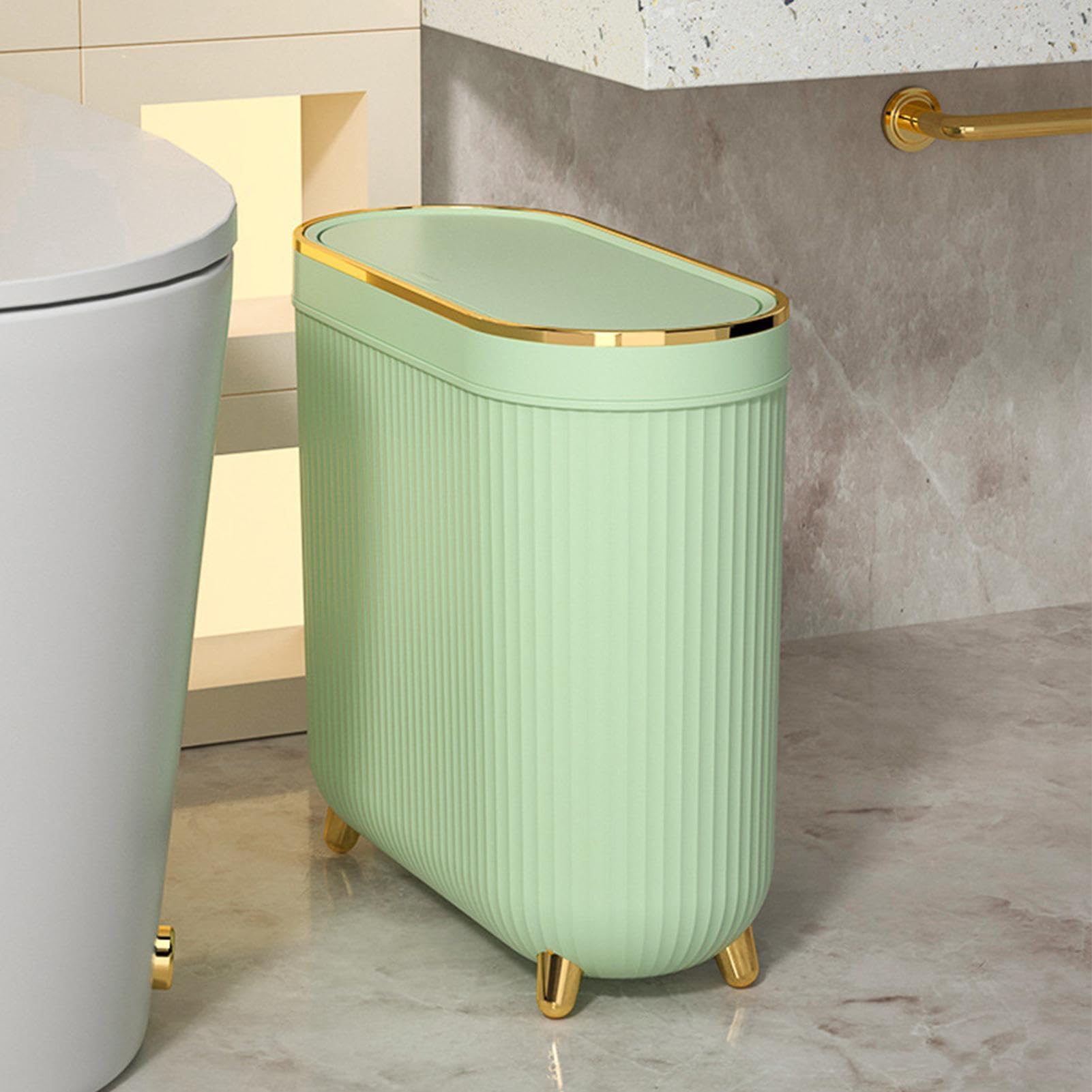 Pattumiera sottile per WC, 32 x 14 x 30 cm, in ABS, pattumiera stretta con | coperchio basculante, cestino leggero da 900 g, funzionamento a pedale silenzioso per l'igiene in piccoli spazi, m