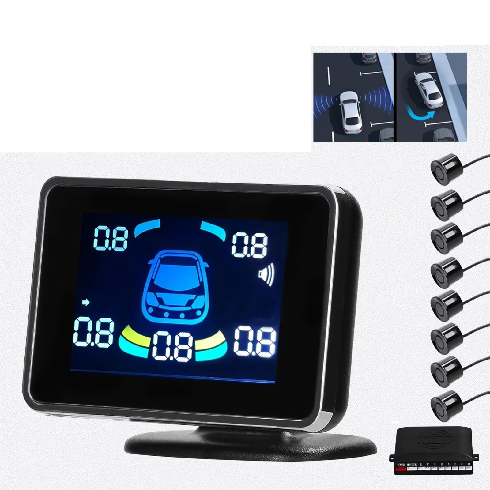 Sensores PDC Sensor Aparcamiento Coche 8 Sensores Radar Marcha Atrás Sonido Advertencia Zumbador Silencio Detección Distancia Monitor LCD Ayuda