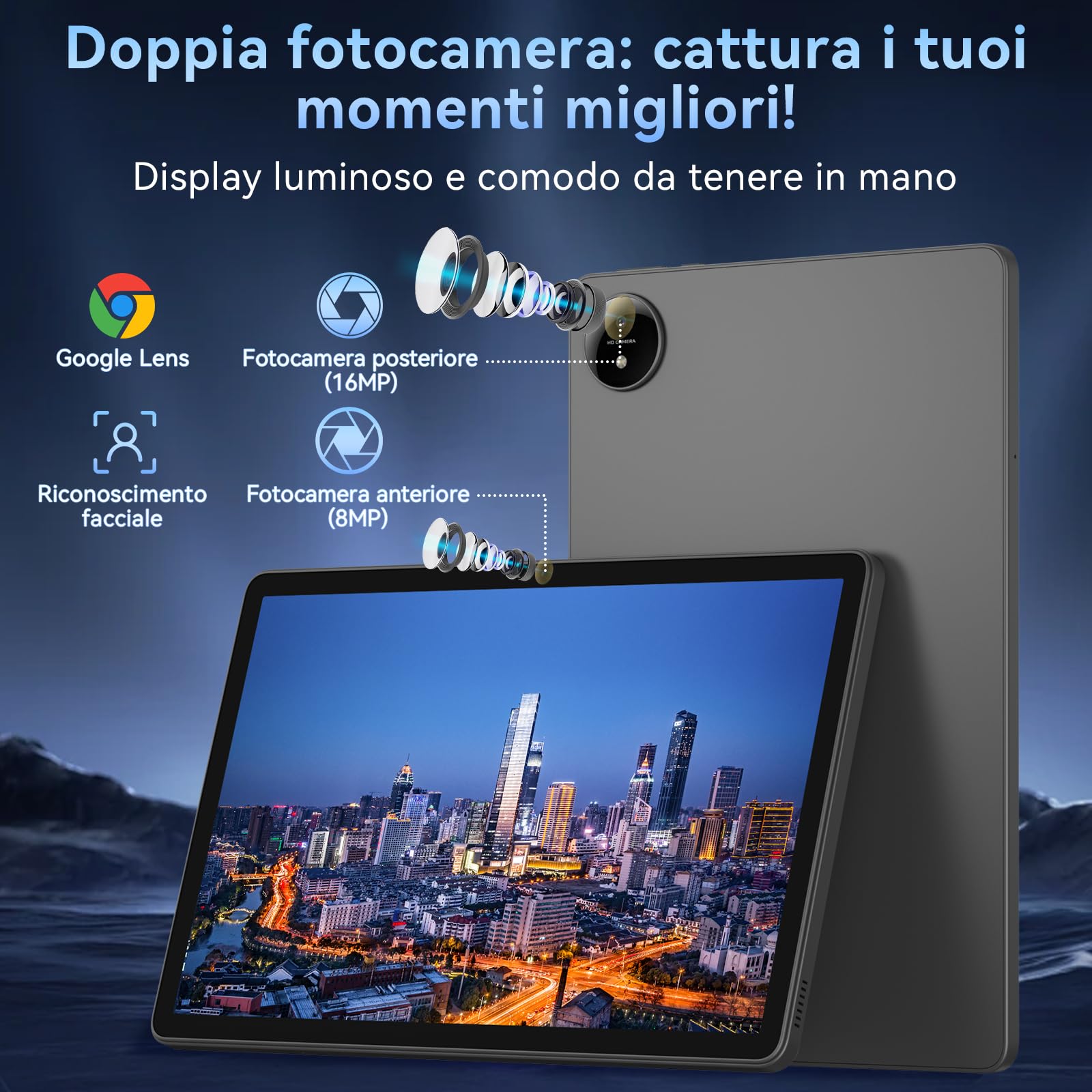 Raemond Tablet 11 pollici Android 16, Tablet Octa-Core, 32 GB RAM + 128 GB ROM (2 TB TF), Display IPS FHD 1920x1200, 8000 mAh, 16 MP + 8 MP, Wi-Fi 5,8 GHz + 2,4 GHz, Widevine L1, BT 5.0, GPS (Grigio)