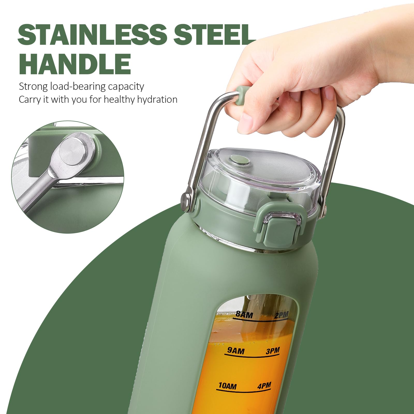 BLUEGO Glazen waterfles met roestvrijstalen handvat en tijdmarkering, 2000 ml, borosilicaatglas met siliconen hoesje en rietje voor sportschool, kantoor, buiten, sport, waterflessen, BPA-vrij, paars BLUEGO Glazen waterfles met roestvrijstalen handvat en tijdmarkering, 2000 ml, borosilicaatglas met siliconen hoesje en rietje voor sportschool, kantoor, buiten, sport, waterflessen, BPA-vrij, paars