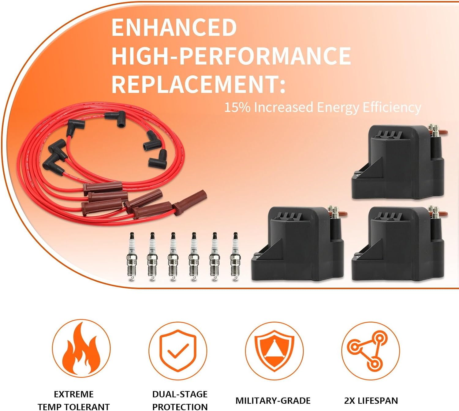 Set of 3 Ignition Coils Pack DR39 D555 GN10123 with 6 Iridium Spark Plugs and Spark plug Wire Set Compatible with Chevrolet Impala Monte Carlo Buick LaCrosse Lucerne Pontiac Grand Prix
