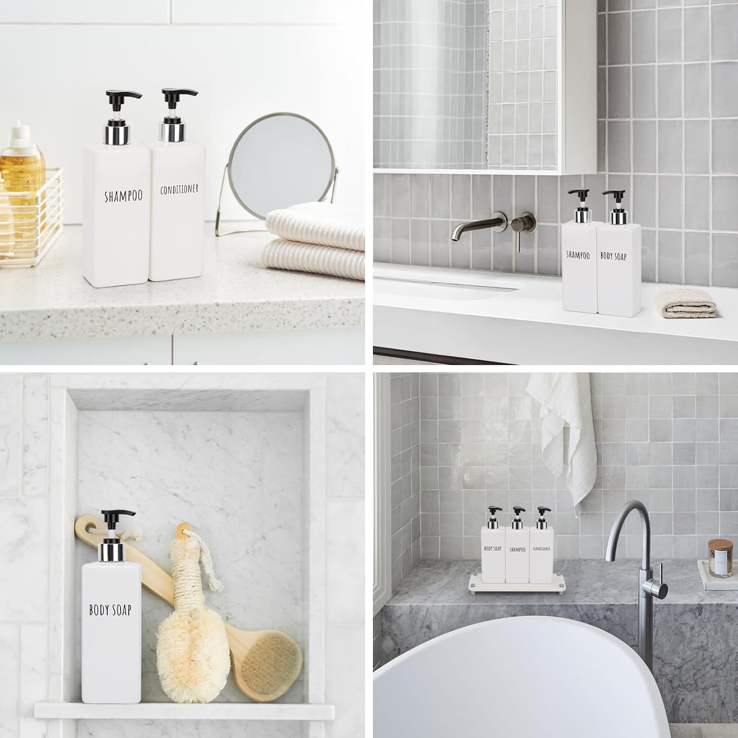 Segbeauty Plastic Shampoo and Conditioner Bottles, Set of 6 Refillable Bathroom Shampoo Dispenser Set, 16.9oz Empty Square Body Wash Dispenser for Shower Bathroom, Liquid Lotion Dispenser for Kitchen - Image 6