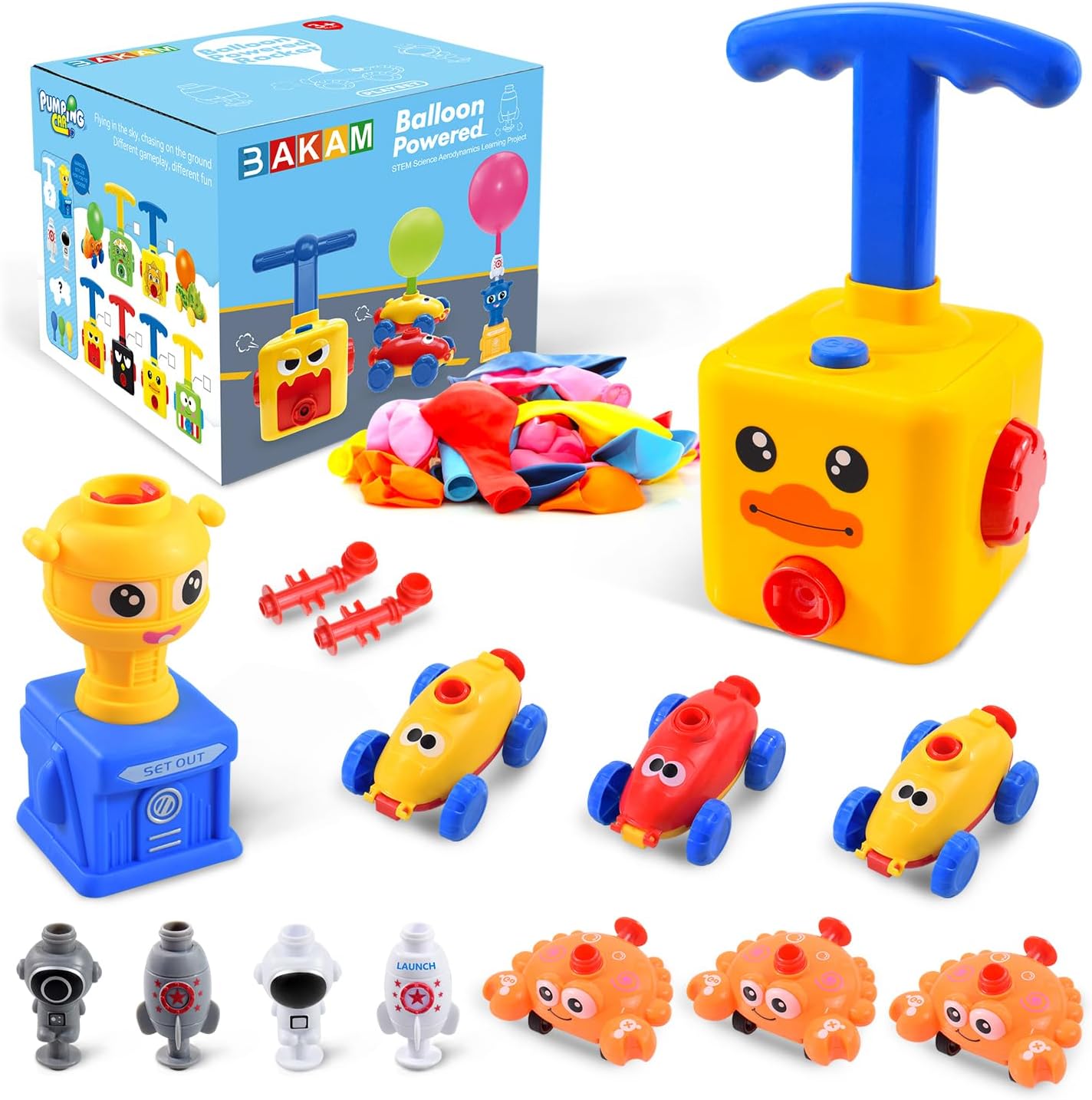 BAKAM Power Balloon Car Toy Set for Kids, Balloon Launcher Car, STEM Toy, Inflatable Car Racer Kit for Boys & Girls (Duck)
