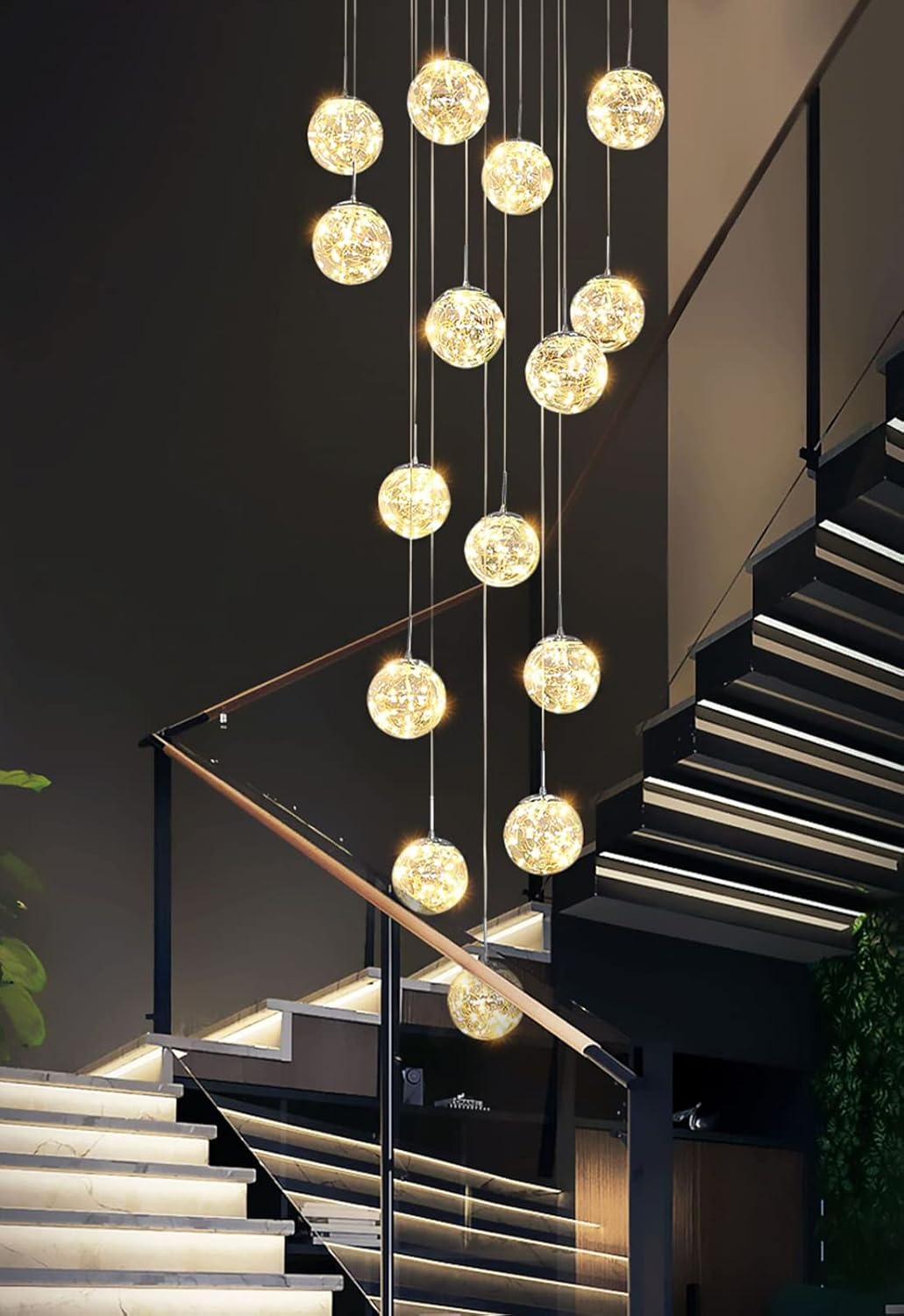 Meimond Long Chandeliers for High Ceilings,Modern 15 Crystal Balls