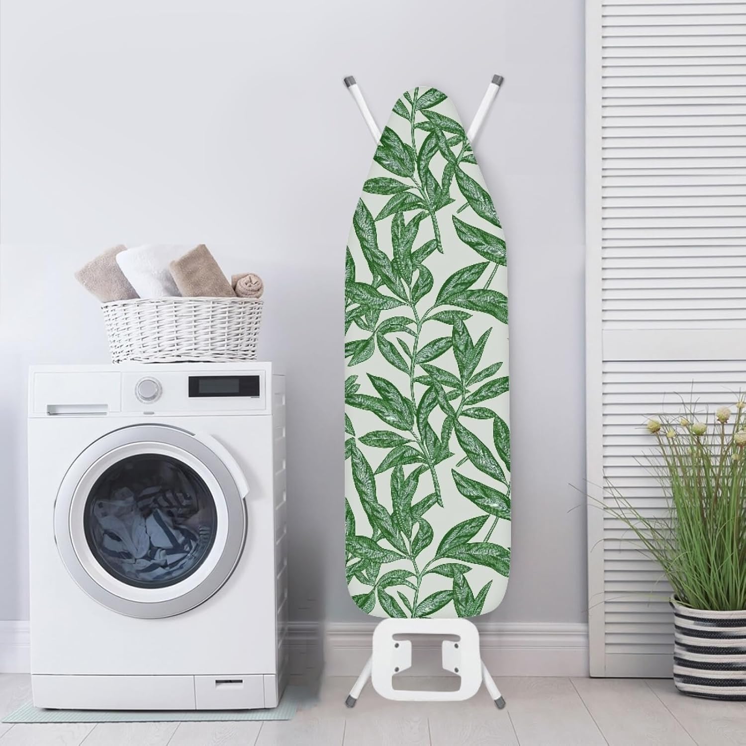 Iron Board Cover with Padding Standard Size Green Gray Leaf Padded Ironing Board Covers 15x54 Heat Reflective Extra Thick Wide Non Stick Scorch and Stain Resistant Heatproof