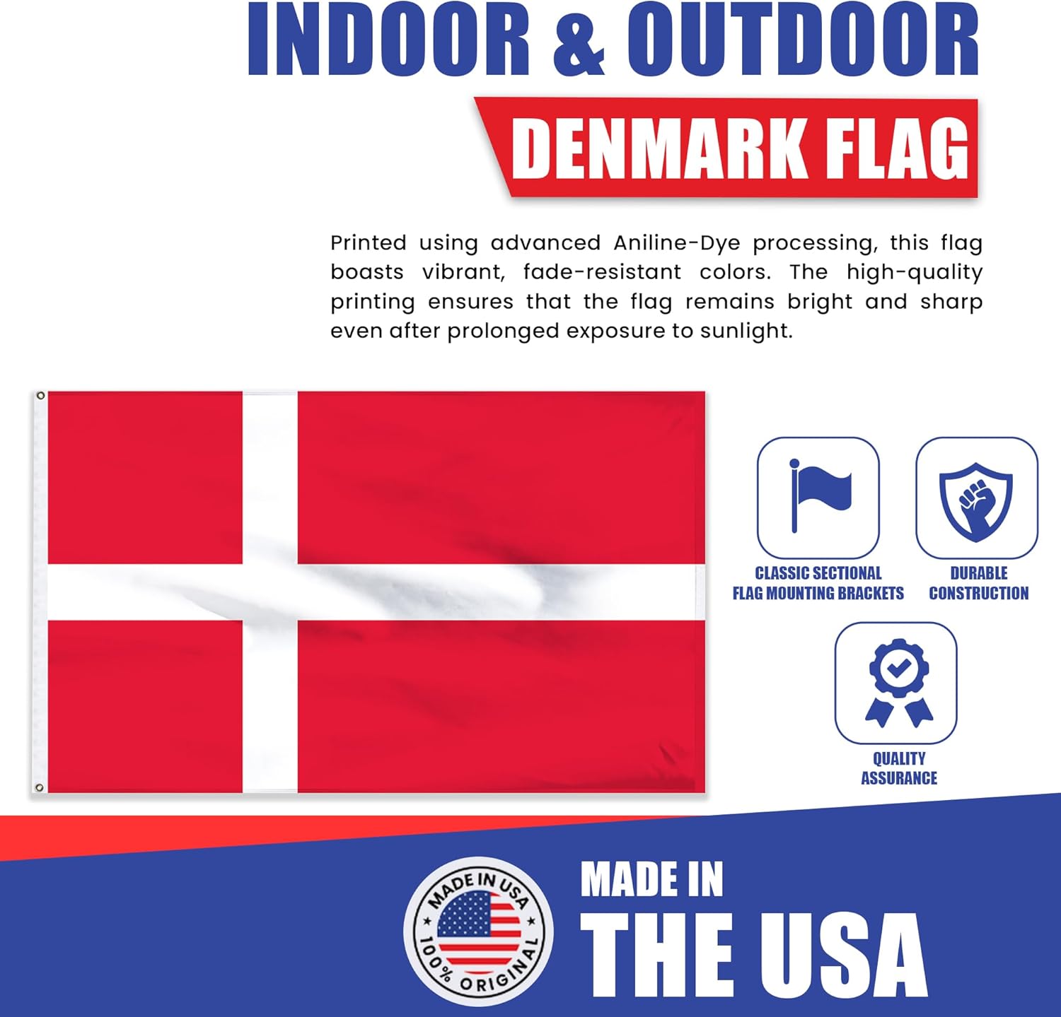 Bandera de nailon de Dinamarca de 4 x 6 pies, uso en exteriores e interiores, nailon pesado duradero, cabecera de lona y ojales de latón, impresa Bandera de nailon de Dinamarca de 4 x 6 pies, uso en exteriores e interiores, nailon pesado duradero, cabecera de lona y ojales de latón, impresa