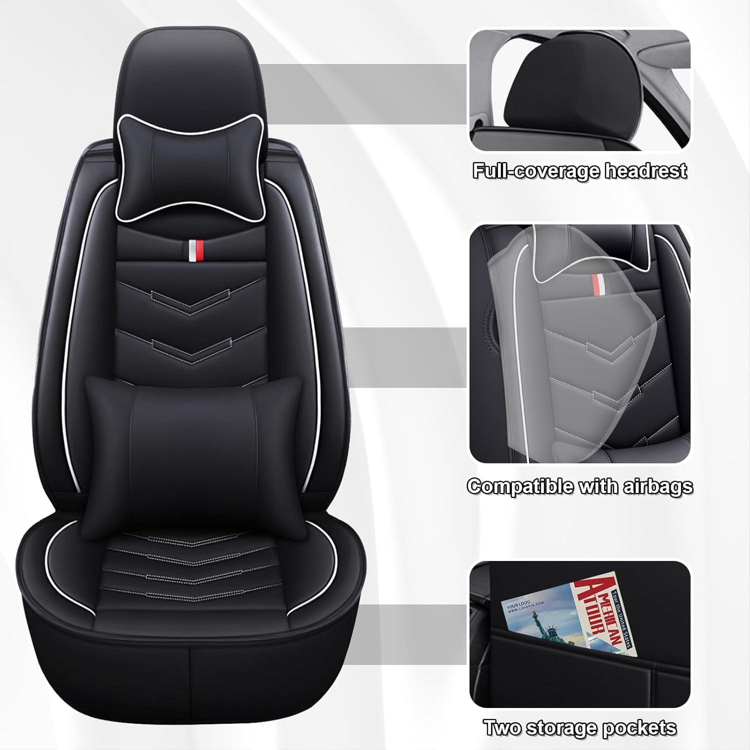 Car Seat Covers 7 Seats for Chevy Traverse 2009-2026,Premium Nappa Leather Waterproof Durable Seat Covers,Compatible Airbag Easy Install Clean Full Sets(Deluxe,Black White)