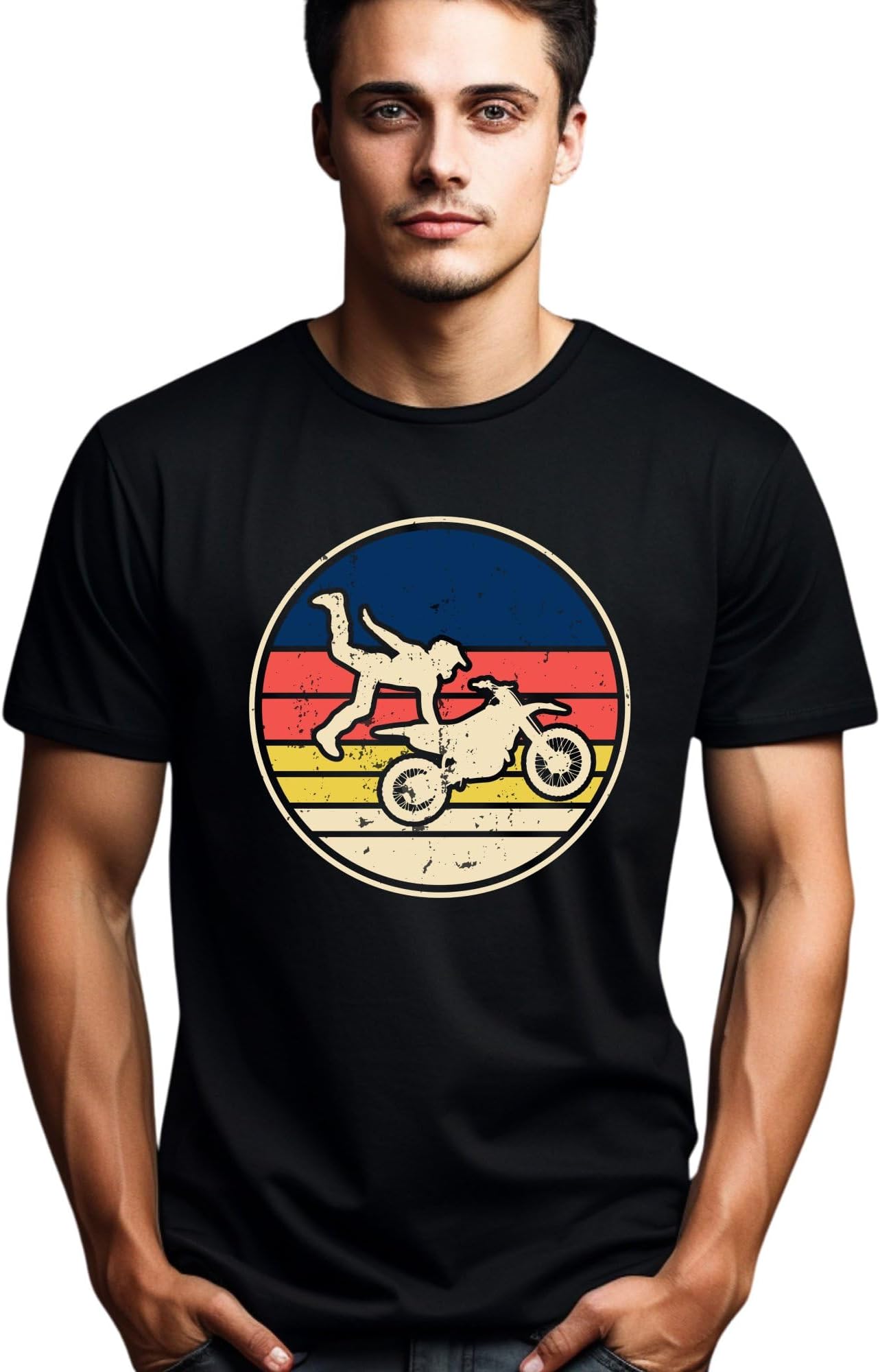 Vintage Motocross Rider T-Shirt, Retro Dirt Bike Graphic Tee, Men's Casual Motorcycle Shirt