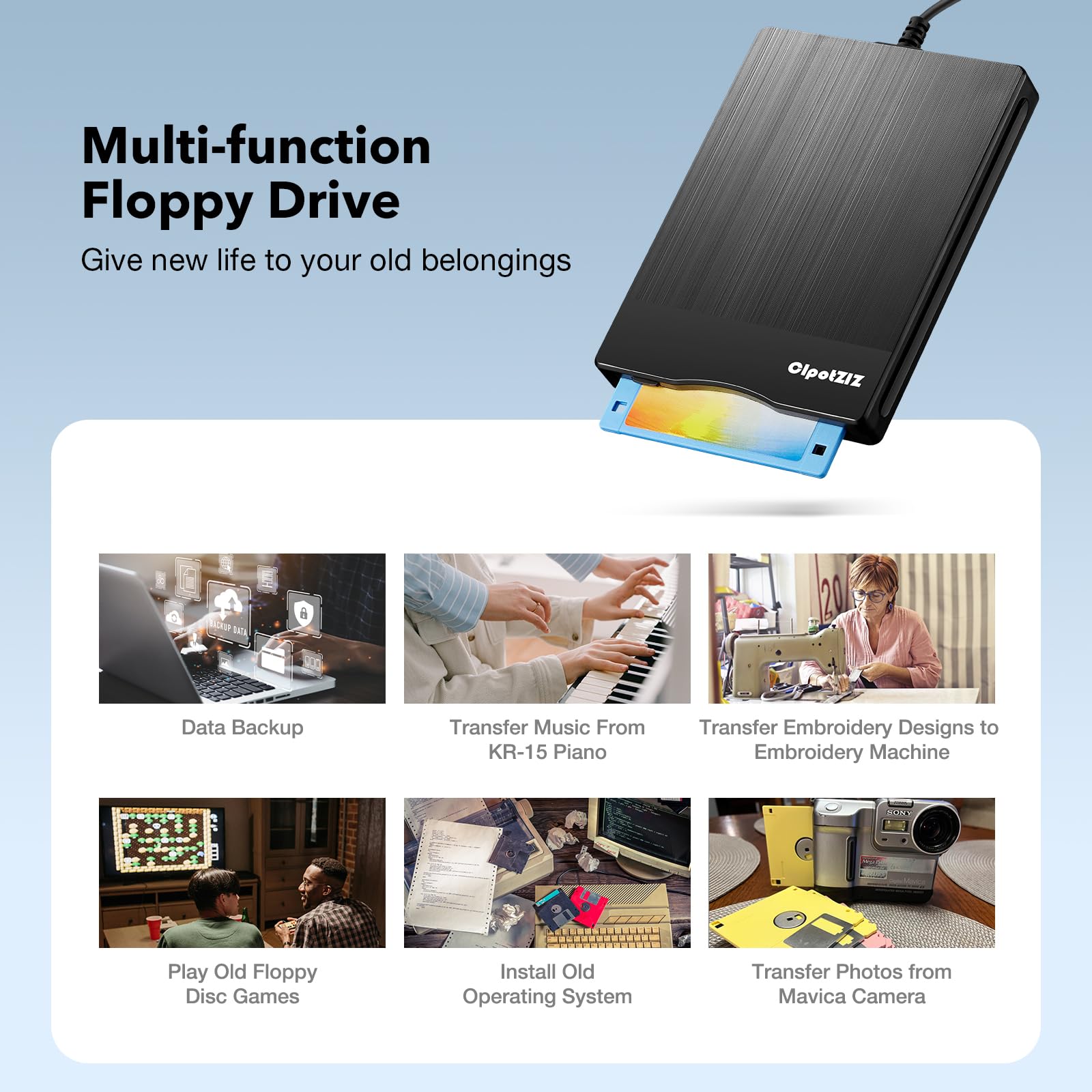 Lettore di floppy disk esterno da 3,5 pollici, USB A&C, unità floppy disk 3 1/2, convertitore/lettore/lettore/trasferimento per laptop desktop PC compatibile con Windows 11/10 (texture spazzolata)