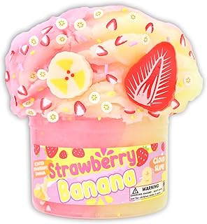 Strawberry Banana (8 fl/oz) - Scented Cloud Textured Slime - Handmade in USA - Dope Slimes - Pink/Yellow
